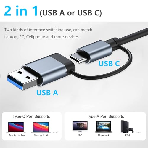 USB C Hub 3.0, 8 in 2 USB Hub 3.0 Multiport Adapter mit SD&TF Kartenleser, US-B 3.0&USB 2.0 Ports, USB-C Anschluss, US-B Typ C Hub für MacBook Air/Pro, Galaxy, iPad, Windows usw