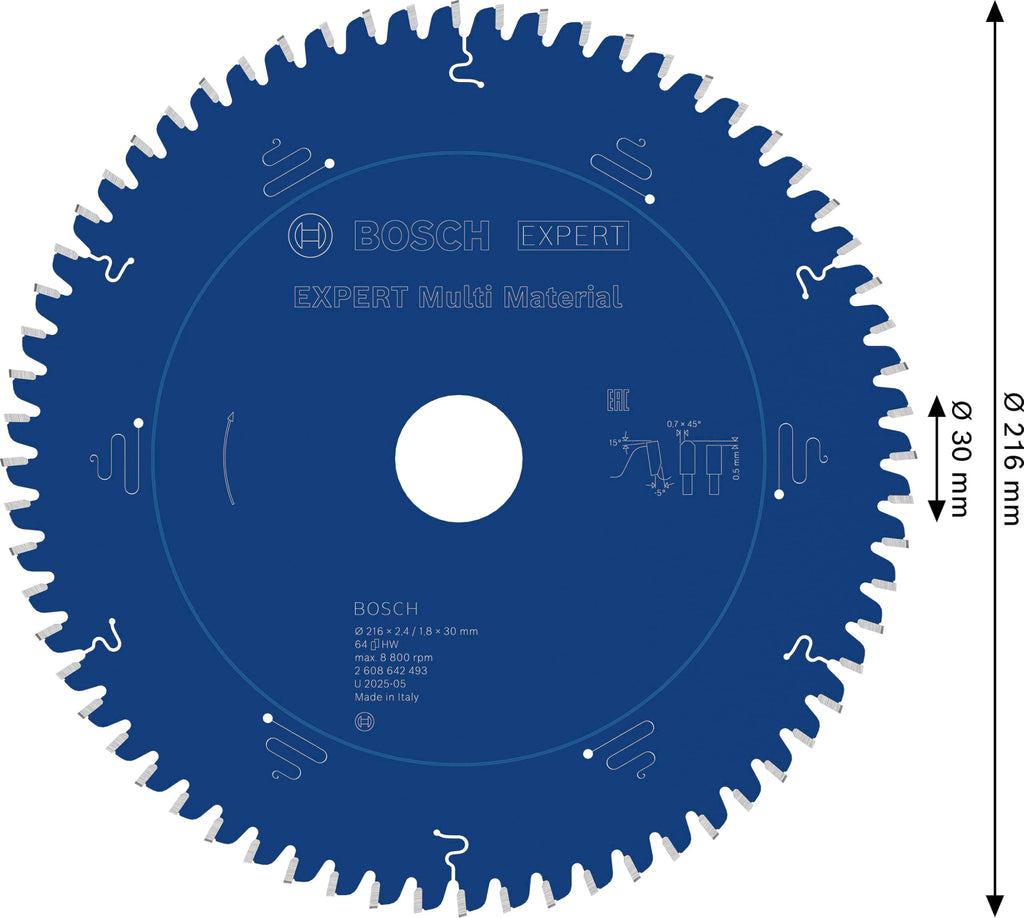 Bosch Professional Kreissägeblatt Expert for Multi Material (216 x 30 x 2,4 mm, 64 Zähne, Zubehör Kreissäge), 2608642493