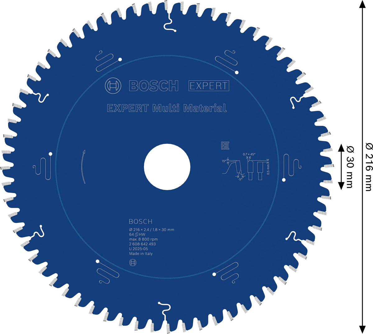 Bosch Professional Kreissägeblatt Expert for Multi Material (216 x 30 x 2,4 mm, 64 Zähne, Zubehör Kreissäge), 2608642493