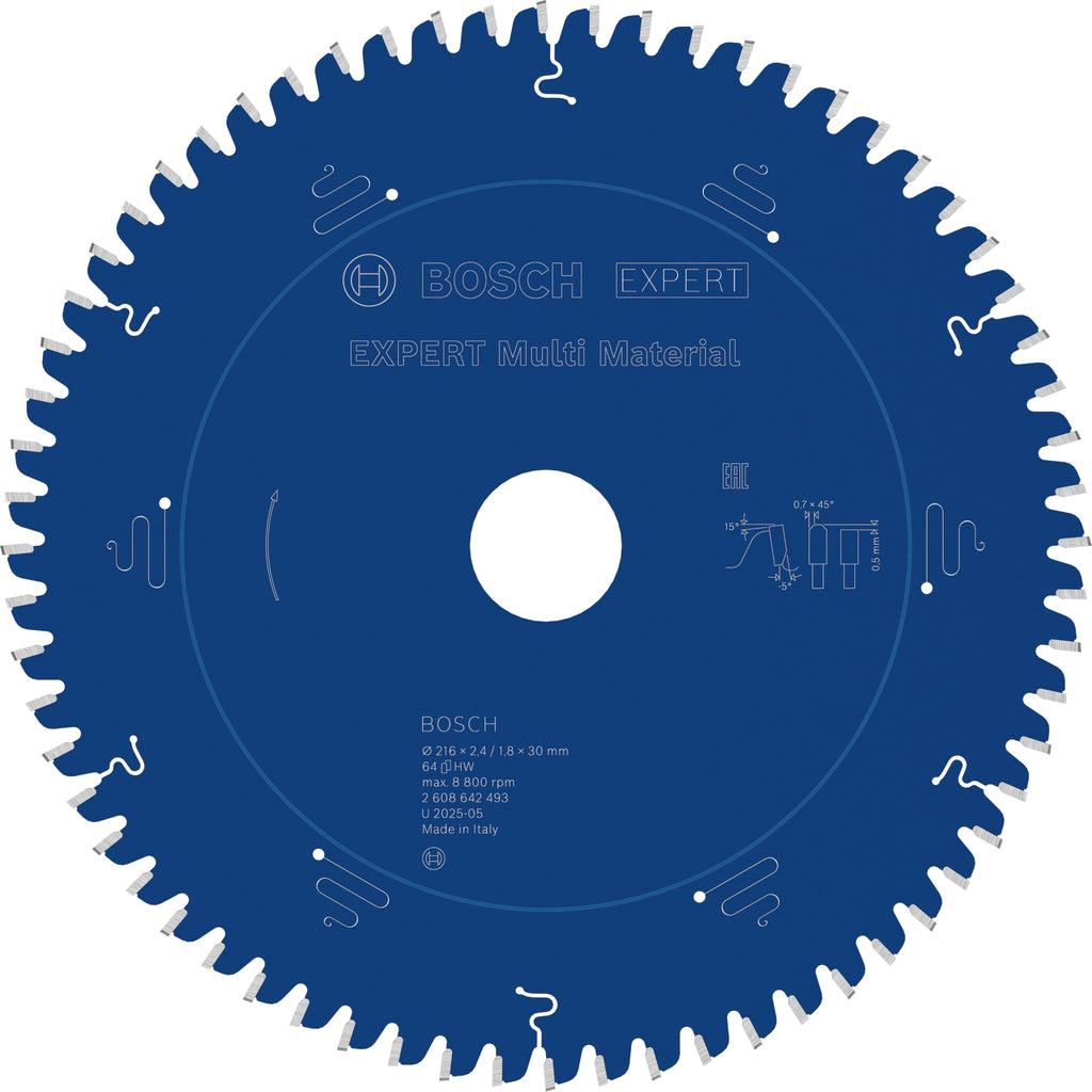 Bosch Professional Kreissägeblatt Expert for Multi Material (216 x 30 x 2,4 mm, 64 Zähne, Zubehör Kreissäge), 2608642493