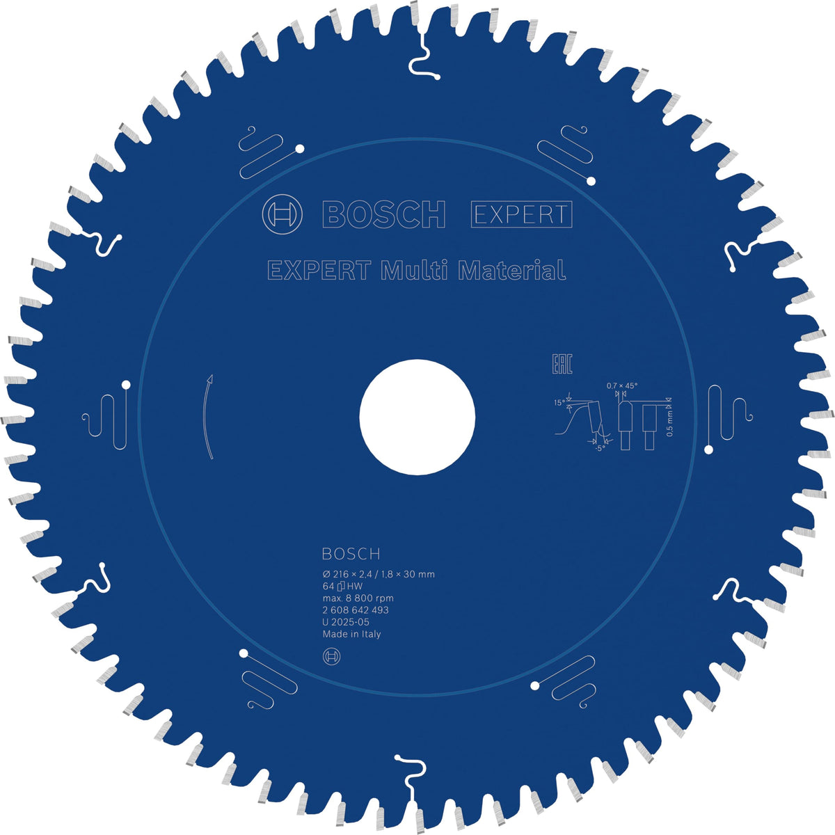 Bosch Professional Kreissägeblatt Expert for Multi Material (216 x 30 x 2,4 mm, 64 Zähne, Zubehör Kreissäge), 2608642493