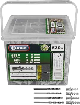 Connex Dübel-Sortiment 530-teilig – Polypropylen – Inkl. Bohrer