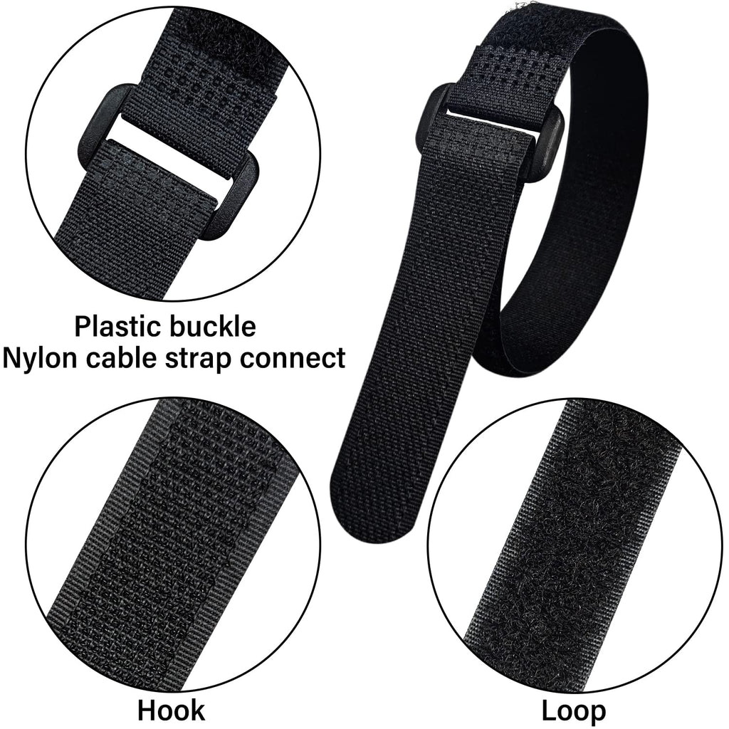 Klettband 40 Stück Klett-Kabelbinder Wiederverschließbar, 20mm Breite Klettverschluss, 4 Verschiedene Längen 150.200.250.300mm aus Schwarzem Nylon