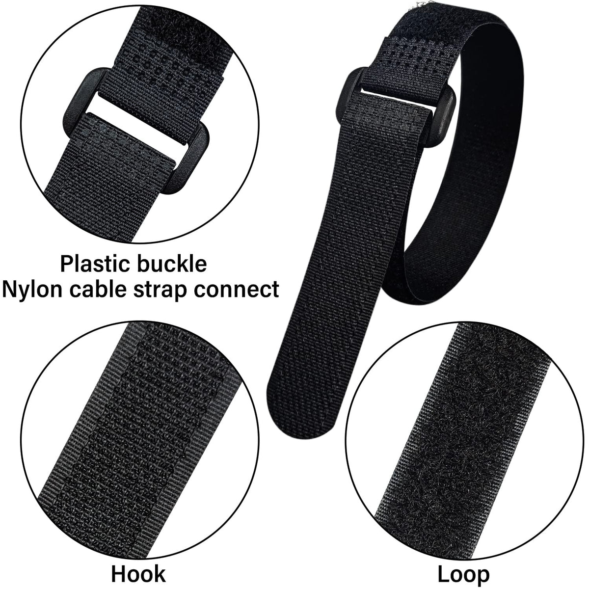 Klettband 40 Stück Klett-Kabelbinder Wiederverschließbar, 20mm Breite Klettverschluss, 4 Verschiedene Längen 150.200.250.300mm aus Schwarzem Nylon
