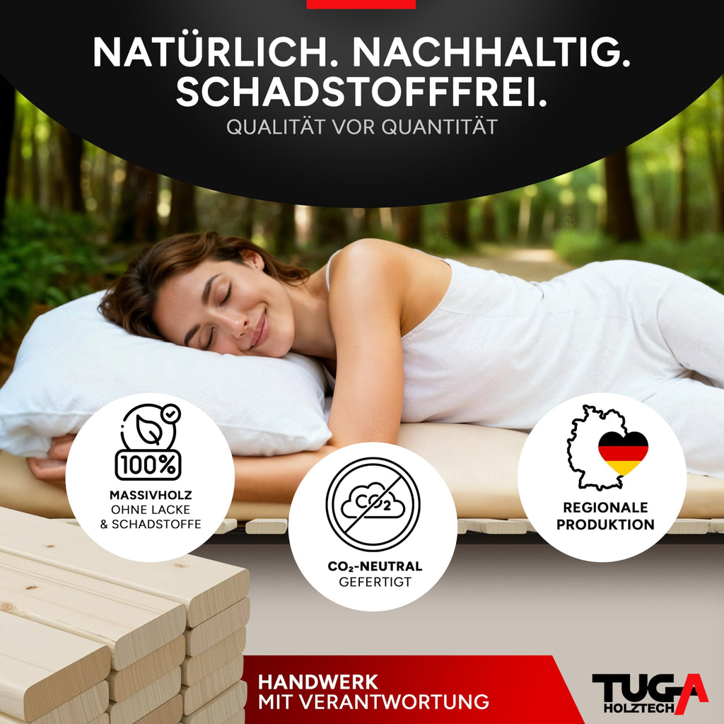 TUGA - Holztech Rollrost 90 x 190 cm 20mm 300kg Lattenrost Rolllattenrost Premium Qualitätsarbeit aus Deutschland