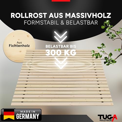 TUGA - Holztech Rollrost 90 x 190 cm 20mm 300kg Lattenrost Rolllattenrost Premium Qualitätsarbeit aus Deutschland