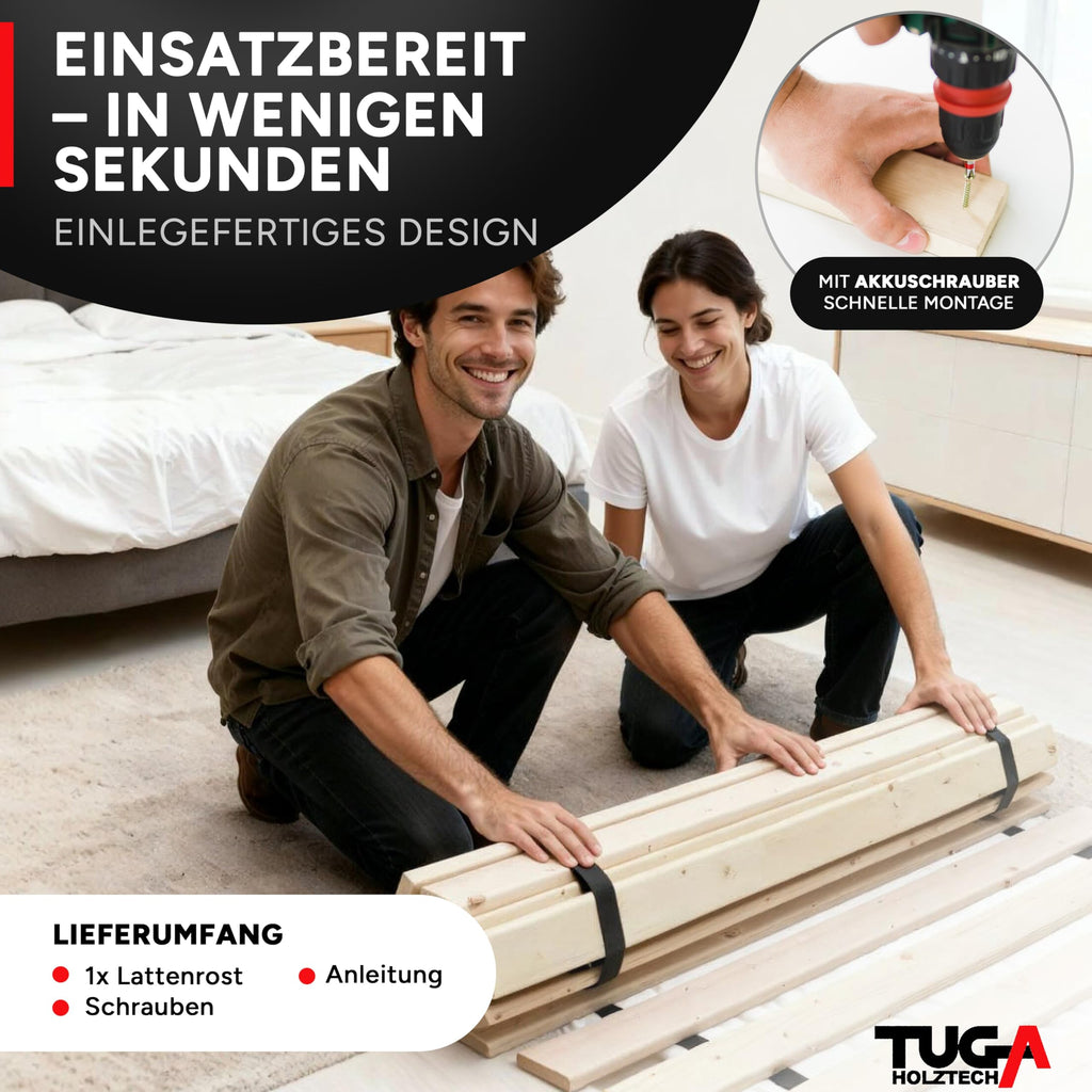 TUGA - Holztech Rollrost 90 x 190 cm 20mm 300kg Lattenrost Rolllattenrost Premium Qualitätsarbeit aus Deutschland