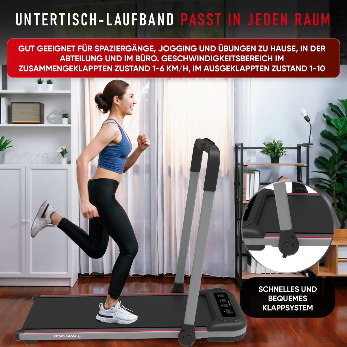 Elektrisches Laufband für den Heimgebrauch, klappbar, 1-2,5 PS, 12 voreingestellte Programme, LCD-Display, 1-10 km/h (1)