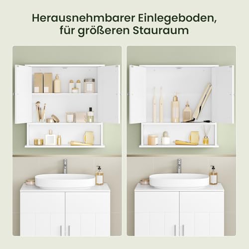 EUGAD Spiegelschrank für Badzimmer Gästetoilette Wohnung Hotel, Badschrank hängend, mit Verstellbarer Ablage, mit magnetischer Tür, aus MDF, 56 x 58 x 13 cm, Weiß