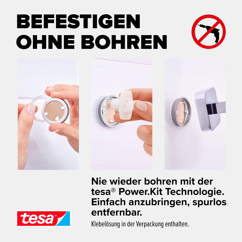 tesa ELEGAANT Bad Handtuchhalter - Verchromt - 50 mm x 50 mm x 400 mm