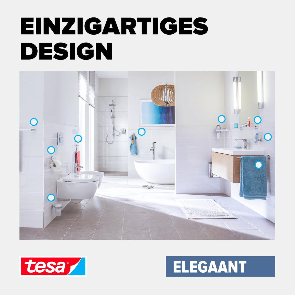 tesa ELEGAANT Bad Handtuchhalter - Verchromt - 50 mm x 50 mm x 400 mm