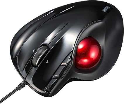 SANWA Trackball Maus mit Kabel, 4 Wege Scrollfunktion, 6 Programmierbare Tasten, Kabelgebundener Roller Ball Maus, 400-1600 DPI, Fingerauflage, Vorbeugung RSI, Kompatibel mit Winows, Mac, PC, Schwarz