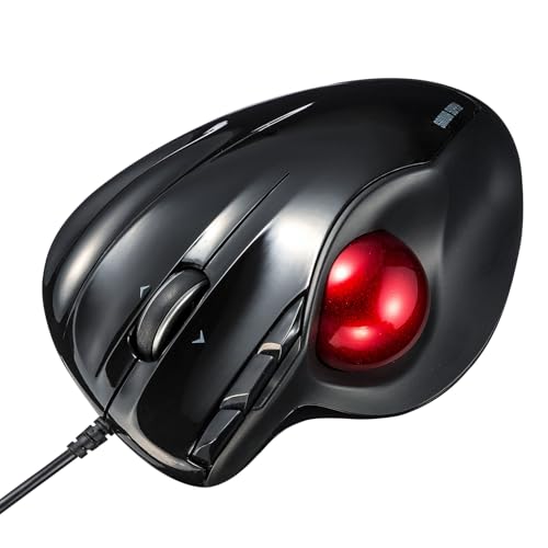 SANWA Trackball Maus mit Kabel, 4 Wege Scrollfunktion, 6 Programmierbare Tasten, Kabelgebundener Roller Ball Maus, 400-1600 DPI, Fingerauflage, Vorbeugung RSI, Kompatibel mit Winows, Mac, PC, Schwarz