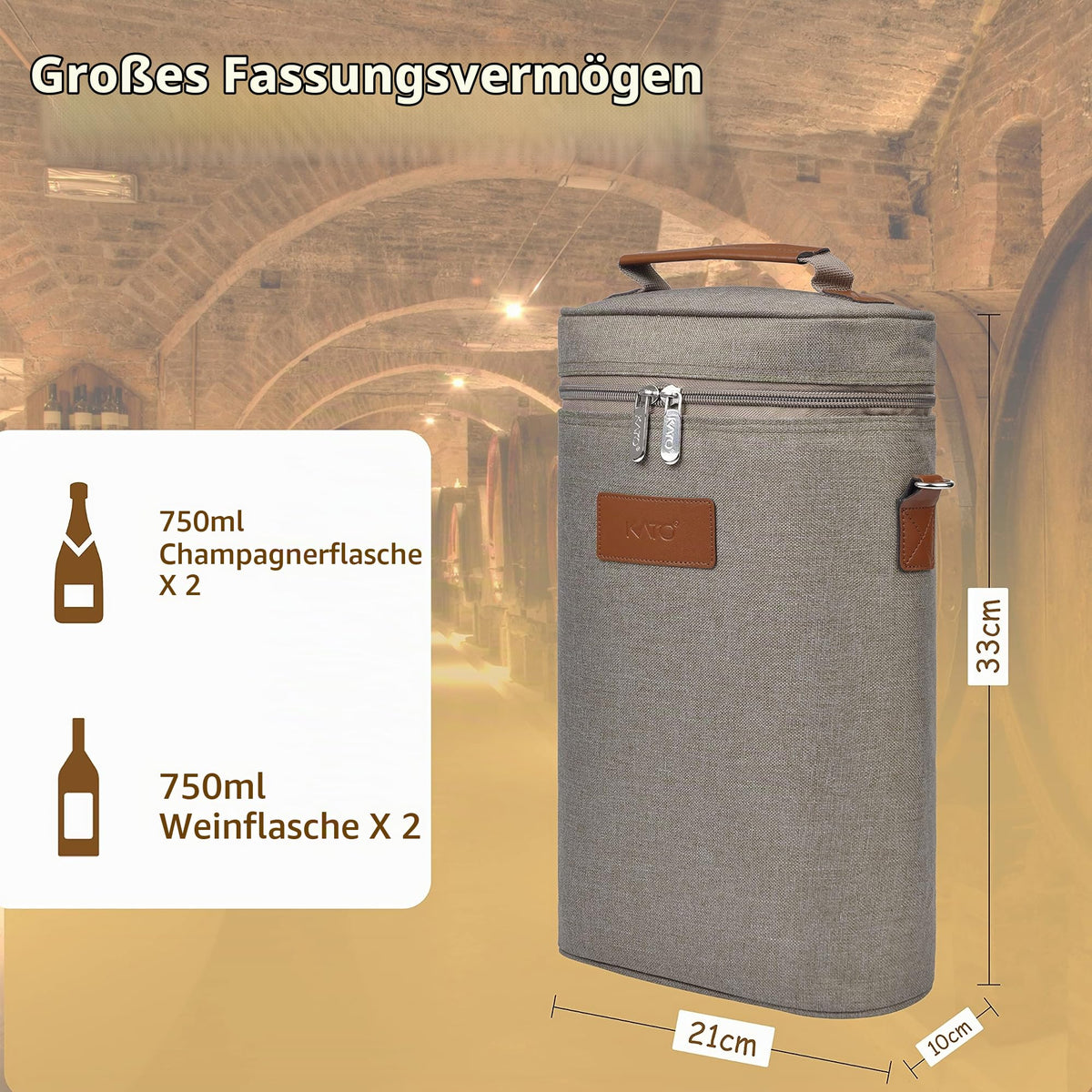 Kato Tirrinia Flaschentasche 2 Flasche Kühltasche isolierte Weintasche