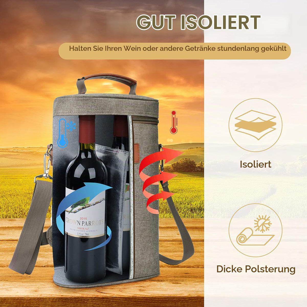 Kato Tirrinia Flaschentasche 2 Flasche Kühltasche isolierte Weintasche