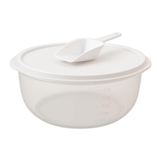 mikken Grosse Hefeteigschüssel 6 Liter mit Plopp-Deckel Rührschüssel Frischhaltedose Salatschüssel, mit Messskala und Mehlschaufel