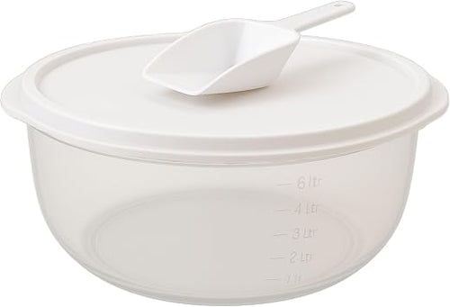 mikken Grosse Hefeteigschüssel 6 Liter mit Plopp-Deckel Rührschüssel Frischhaltedose Salatschüssel, mit Messskala und Mehlschaufel