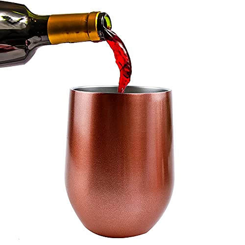 2 Stück Weinbecher Edelstahl, 12 OZ Thermotasse mit Deckel, Geschenk zum Valentinstag, Weinbecher To Go, Doppelwandigen Isolierte Vakuumisoliert Weinglas (Roségold)