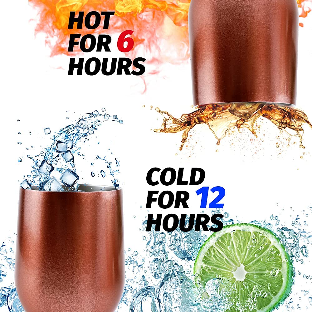 2 Stück Weinbecher Edelstahl, 12 OZ Thermotasse mit Deckel, Geschenk zum Valentinstag, Weinbecher To Go, Doppelwandigen Isolierte Vakuumisoliert Weinglas (Roségold)