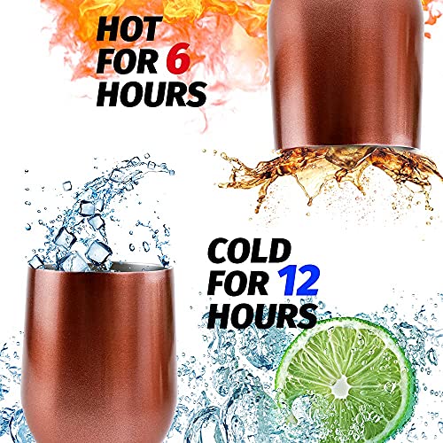 2 Stück Weinbecher Edelstahl, 12 OZ Thermotasse mit Deckel, Geschenk zum Valentinstag, Weinbecher To Go, Doppelwandigen Isolierte Vakuumisoliert Weinglas (Roségold)