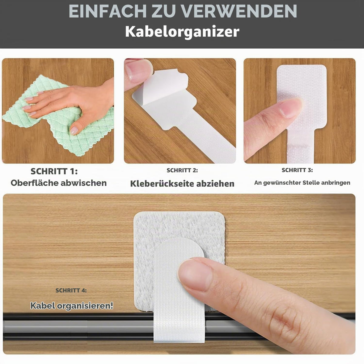 40 Stück Cable Management Schreibtisch, Kabel Organizer Unter Dem Schreibtisch, wiederverwendbare Nylon Kabelmanagement für Schreibtisch, Kabelhalter Selbstklebend Nachttisch, Ladekabeln