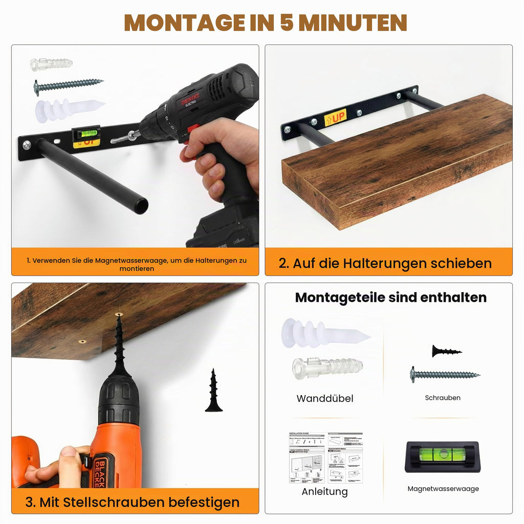 RICHER HOUSE Eiche Wandregale, 60 x 23,5 x 3,8cm Wandboard MDF Holz 1er-Set