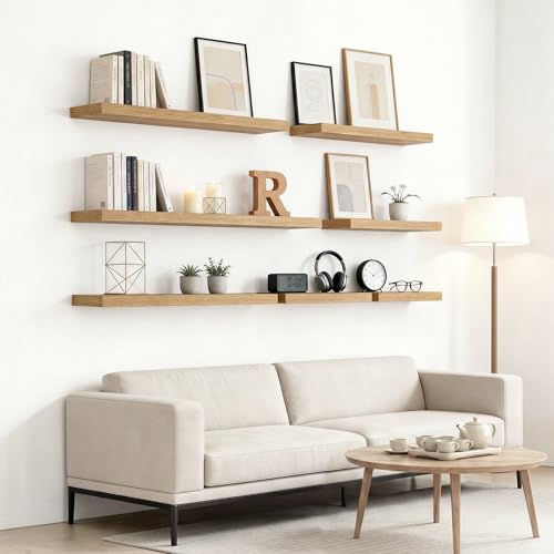 RICHER HOUSE Eiche Wandregale, 60 x 23,5 x 3,8cm Wandboard MDF Holz 1er-Set