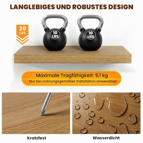 RICHER HOUSE Eiche Wandregale, 60 x 23,5 x 3,8cm Wandboard MDF Holz 1er-Set