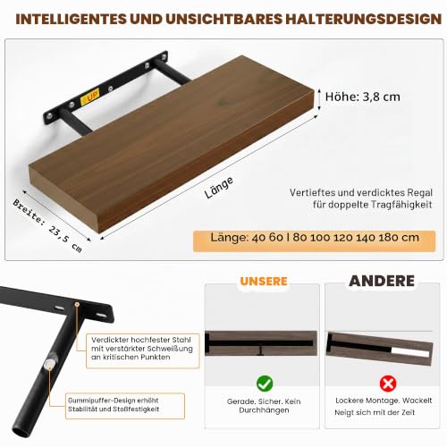 RICHER HOUSE Eiche Wandregale, 60 x 23,5 x 3,8cm Wandboard MDF Holz 1er-Set