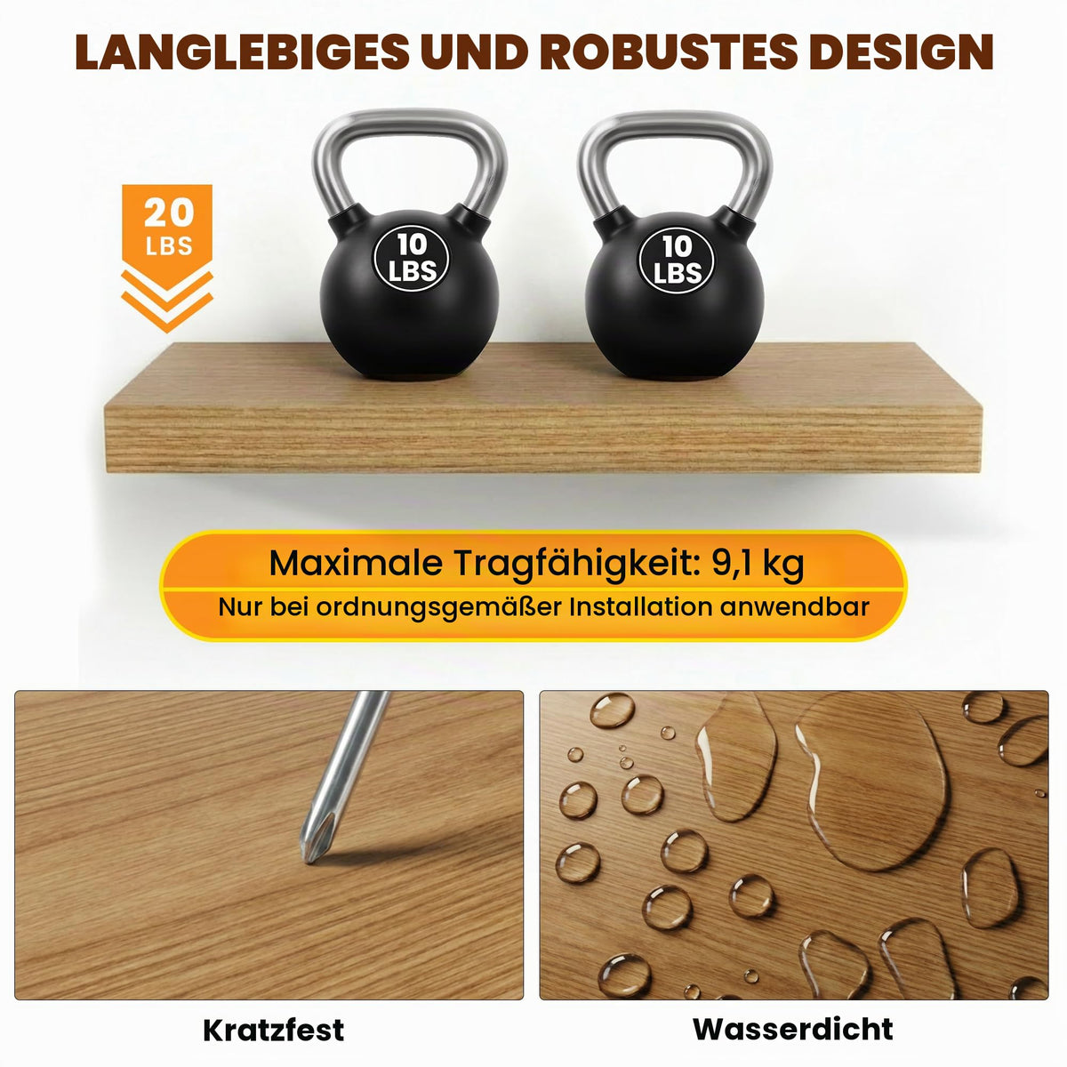 RICHER HOUSE Eiche Wandregale, 60 x 23,5 x 3,8cm Wandboard MDF Holz 1er-Set