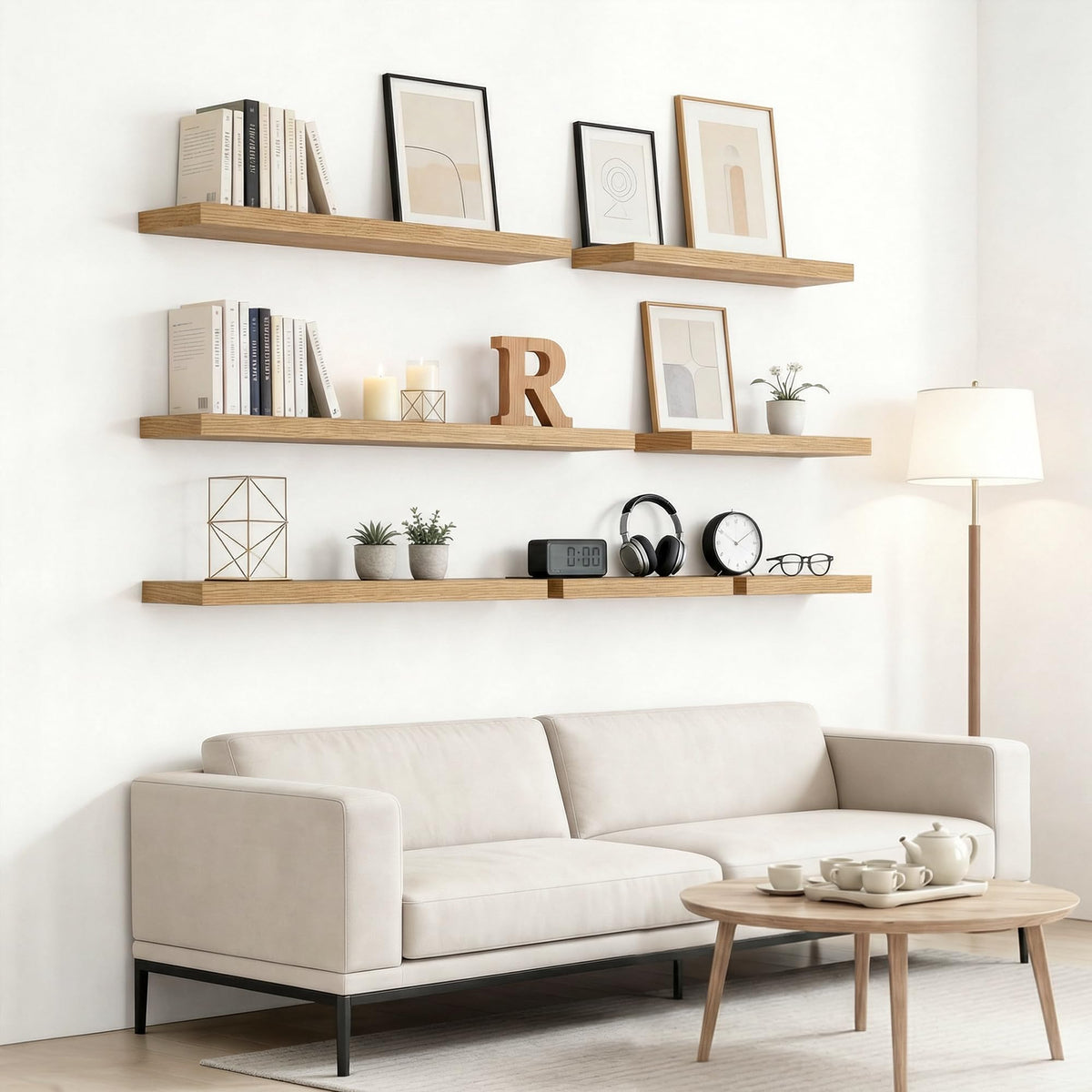 RICHER HOUSE Eiche Wandregale, 60 x 23,5 x 3,8cm Wandboard MDF Holz 1er-Set