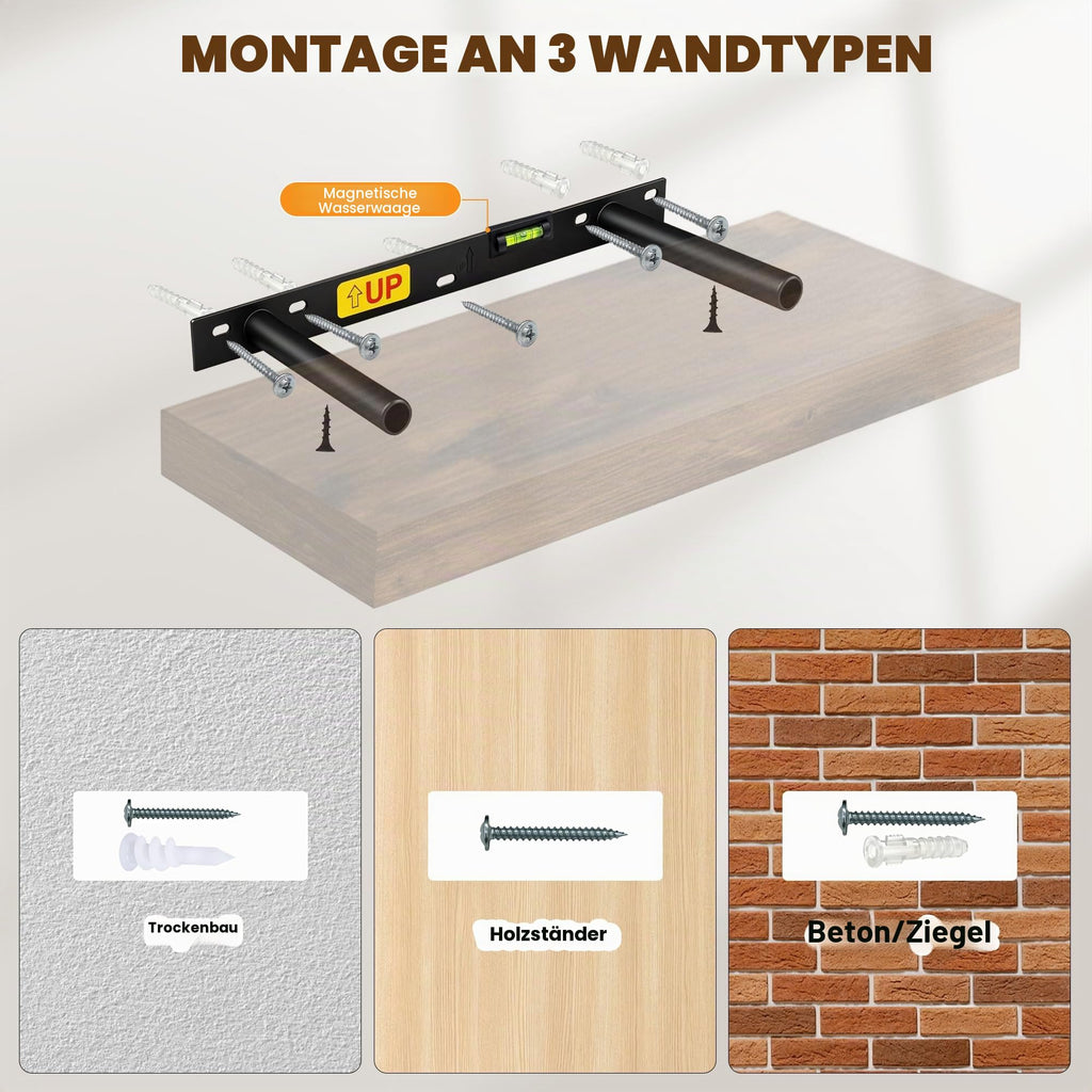 RICHER HOUSE Eiche Wandregale, 60 x 23,5 x 3,8cm Wandboard MDF Holz 1er-Set