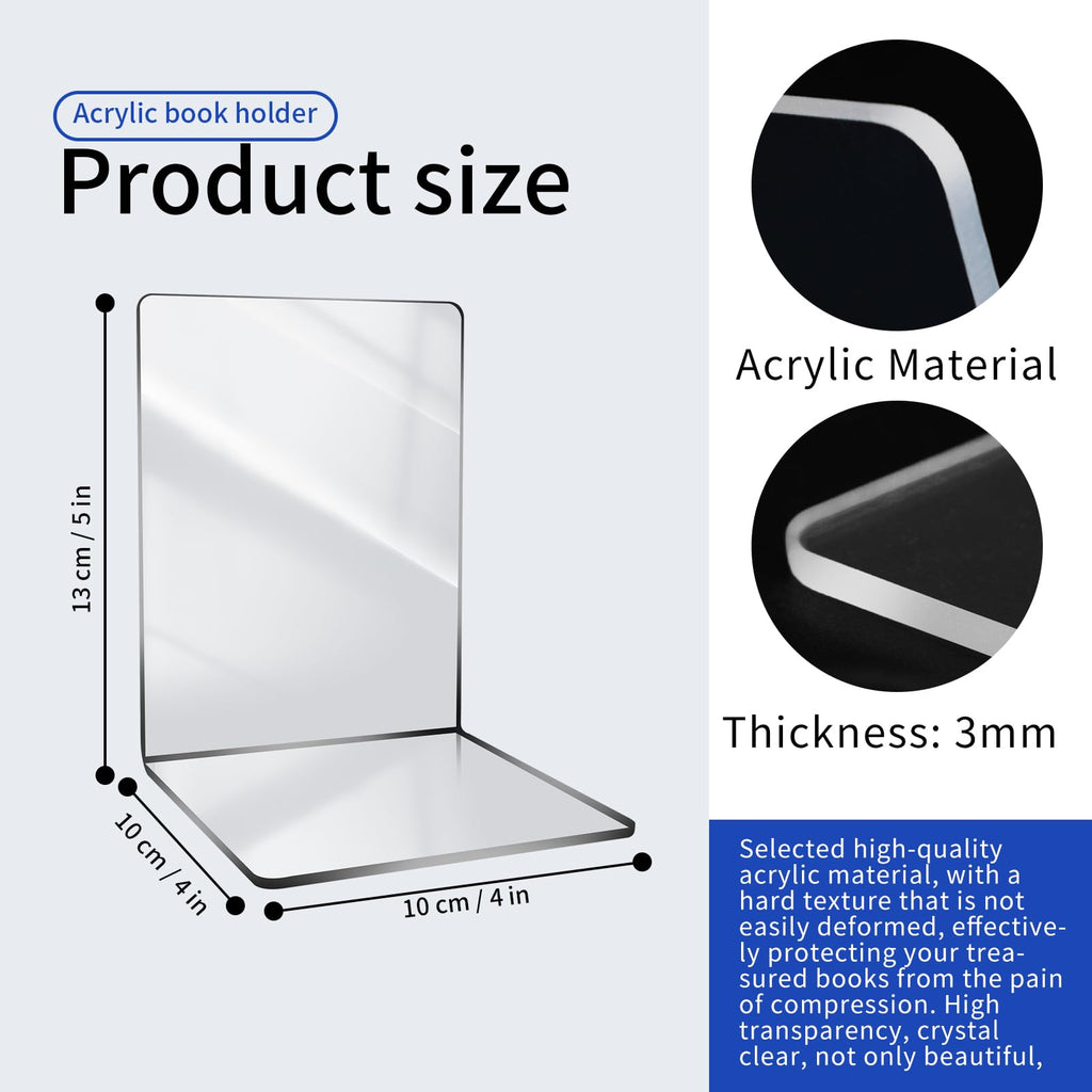 8 Stück Transparenten Acryl-Buchstütze, 32 Stück Anti-Rutsch-Pad-Buchstützen-Set, 3mm verdickt Stück Klarer Buchständer kann für Buchhalter, bücherstütze, Büro-Bücherregale, Bibliotheks-Buchständer