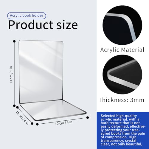 8 Stück Transparenten Acryl-Buchstütze, 32 Stück Anti-Rutsch-Pad-Buchstützen-Set, 3mm verdickt Stück Klarer Buchständer kann für Buchhalter, bücherstütze, Büro-Bücherregale, Bibliotheks-Buchständer