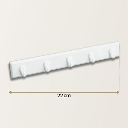 homeXpert Schlüsselleiste 5 Haken weiß 22cm – Hakenleiste Wand zum Kleben oder Schrauben – Schlüsselboard Garderobenleiste Schlüsselhaken Wandhaken Flur Küche