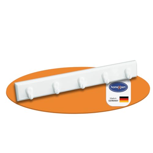 homeXpert Schlüsselleiste 5 Haken weiß 22cm – Hakenleiste Wand zum Kleben oder Schrauben – Schlüsselboard Garderobenleiste Schlüsselhaken Wandhaken Flur Küche