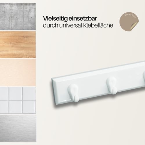 homeXpert Schlüsselleiste 5 Haken weiß 22cm – Hakenleiste Wand zum Kleben oder Schrauben – Schlüsselboard Garderobenleiste Schlüsselhaken Wandhaken Flur Küche