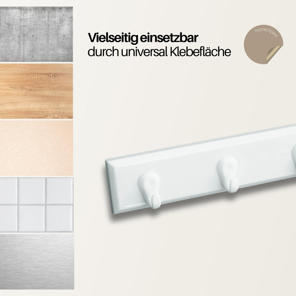 homeXpert Schlüsselleiste 5 Haken weiß 22cm – Hakenleiste Wand zum Kleben oder Schrauben – Schlüsselboard Garderobenleiste Schlüsselhaken Wandhaken Flur Küche