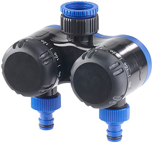 Royal Gardineer Wasser Timer: 2-Fach-Wasserverteiler mit mechanischer Bewässerungsuhr, bis 120 Min. (Wasser Timer Garten, Bewässerungsuhr, Automat)