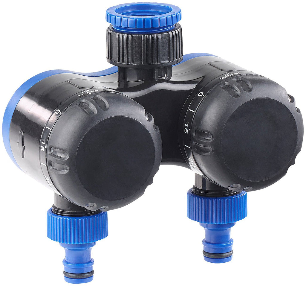 Royal Gardineer Wasser Timer: 2-Fach-Wasserverteiler mit mechanischer Bewässerungsuhr, bis 120 Min. (Wasser Timer Garten, Bewässerungsuhr, Automat)
