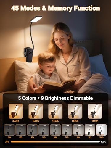Leselampe Buch Klemme,9 Helligkeit+5 Farben Klemmlampe,450 lm Klemmleuchte