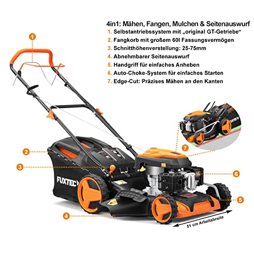 FUXTEC Benzin Rasenmäher FX-RM5196 • 196 CCM 4-Takt • 51 cm Schnittbreite