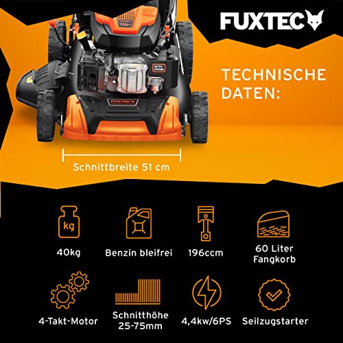FUXTEC Benzin Rasenmäher FX-RM5196 • 196 CCM 4-Takt • 51 cm Schnittbreite