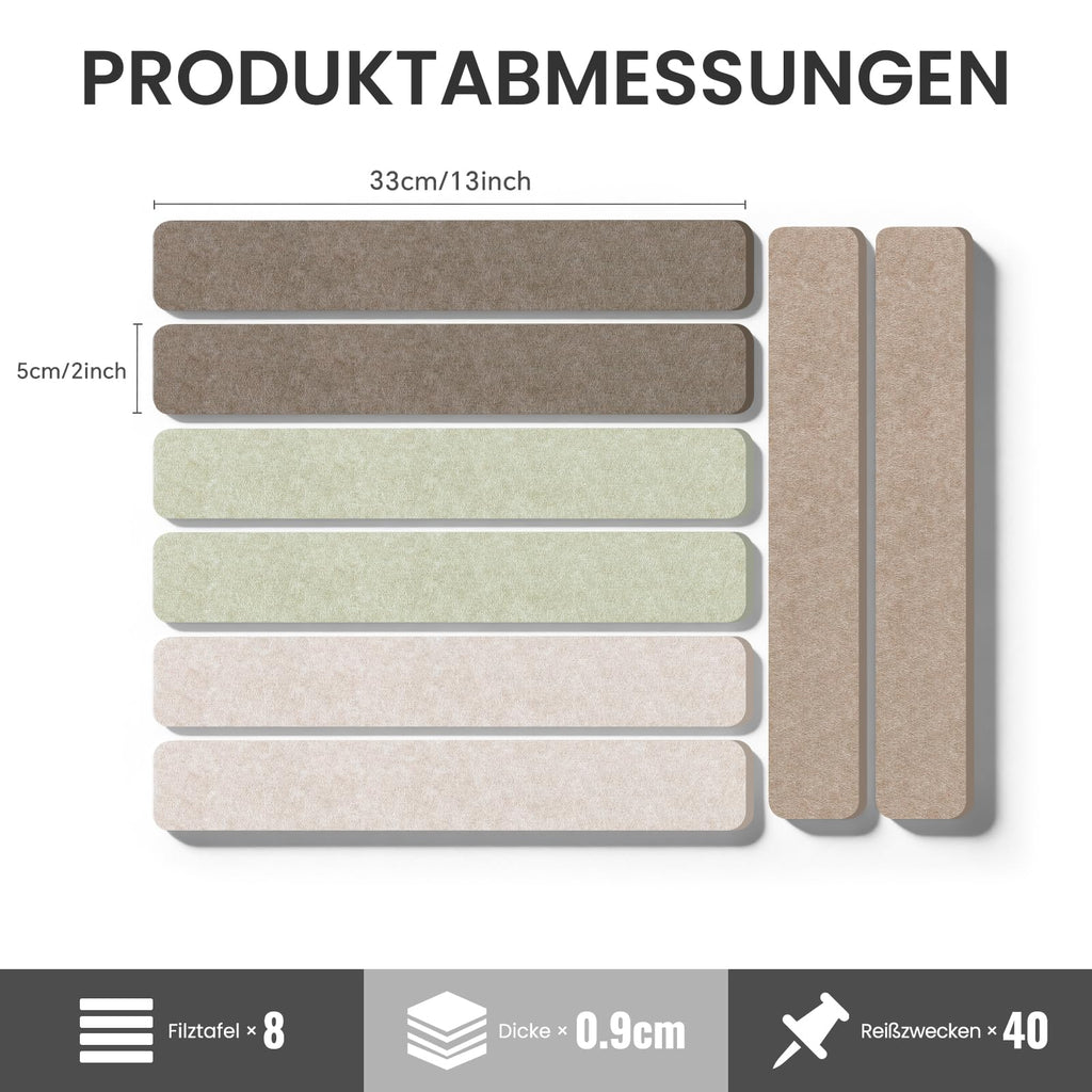 Filz Pinnwand Selbstklebend mit 40 Pinnnadeln, 8 Stück Pinnwand Bar Streifen Filzboard Memotafeln Fotos Filzplatte Bulletin Board Wanddekoration für Zuhause, Büro (Salbei-Mischung, 8 Pack)