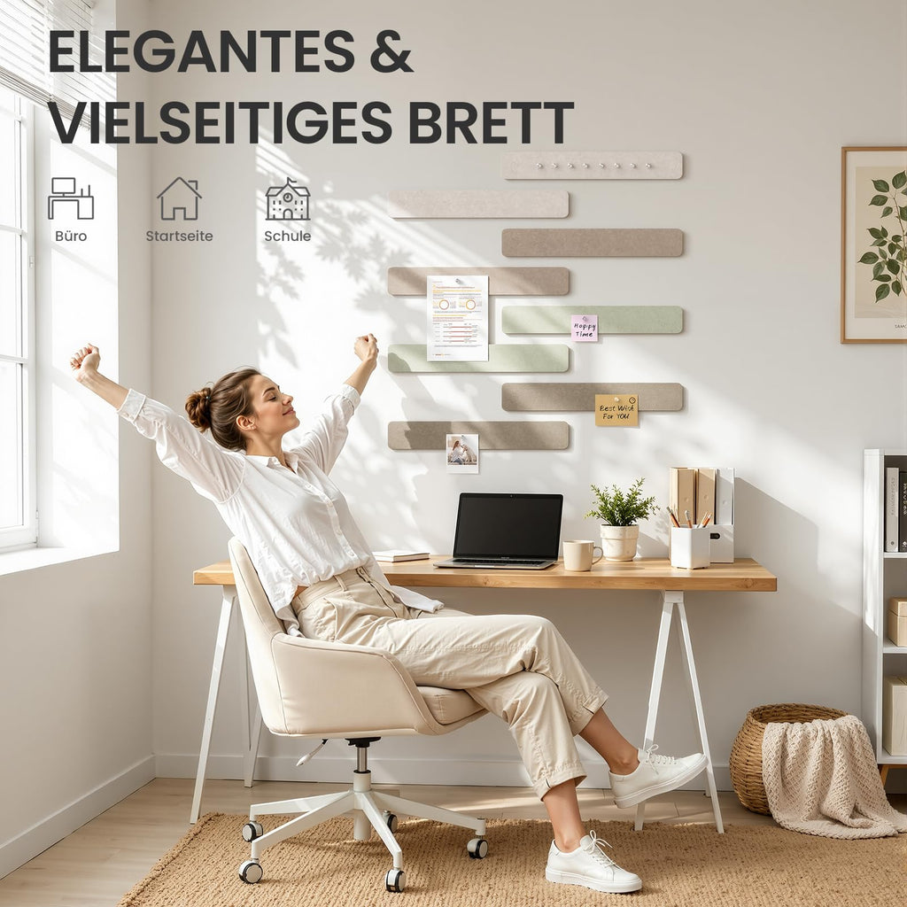 Filz Pinnwand Selbstklebend mit 40 Pinnnadeln, 8 Stück Pinnwand Bar Streifen Filzboard Memotafeln Fotos Filzplatte Bulletin Board Wanddekoration für Zuhause, Büro (Salbei-Mischung, 8 Pack)