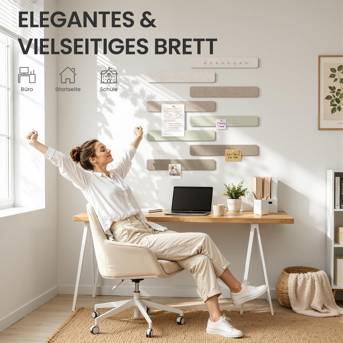 Filz Pinnwand Selbstklebend mit 40 Pinnnadeln, 8 Stück Pinnwand Bar Streifen Filzboard Memotafeln Fotos Filzplatte Bulletin Board Wanddekoration für Zuhause, Büro (Salbei-Mischung, 8 Pack)