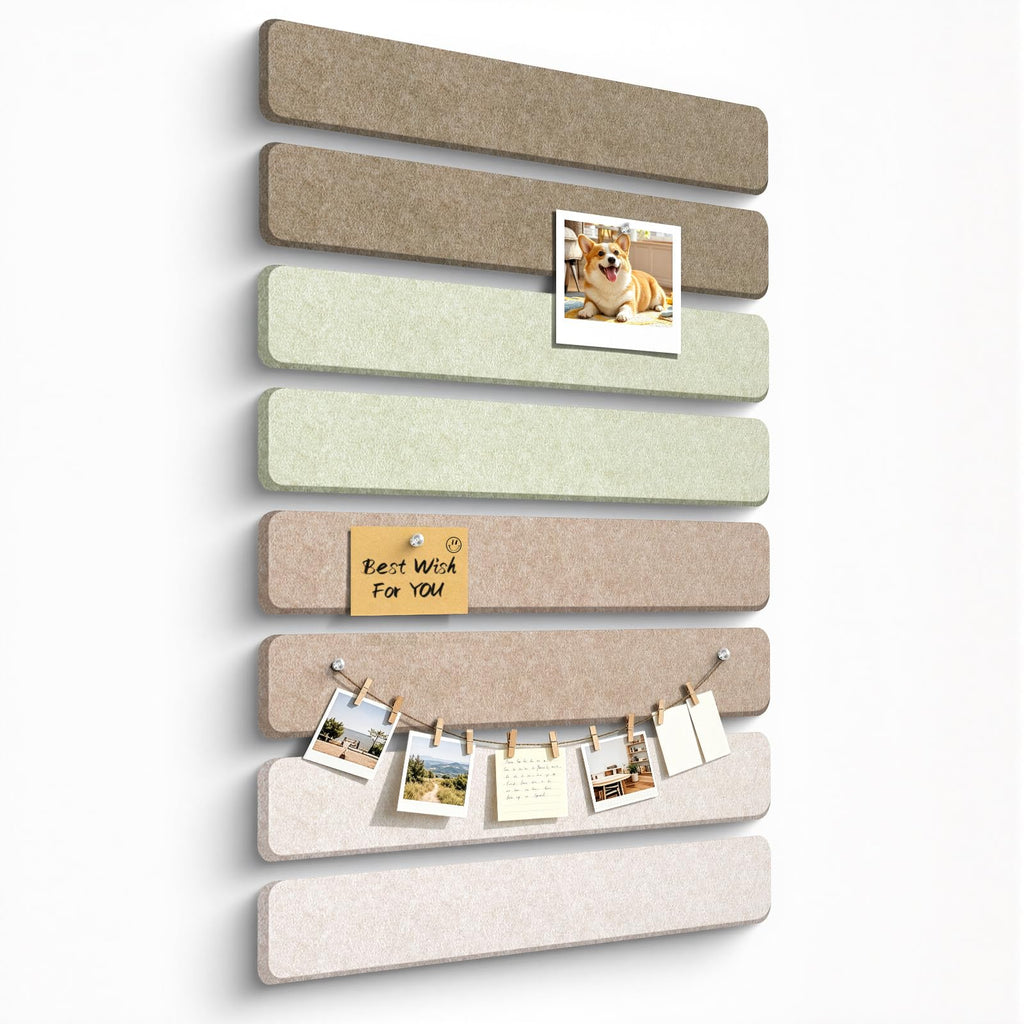 Filz Pinnwand Selbstklebend mit 40 Pinnnadeln, 8 Stück Pinnwand Bar Streifen Filzboard Memotafeln Fotos Filzplatte Bulletin Board Wanddekoration für Zuhause, Büro (Salbei-Mischung, 8 Pack)