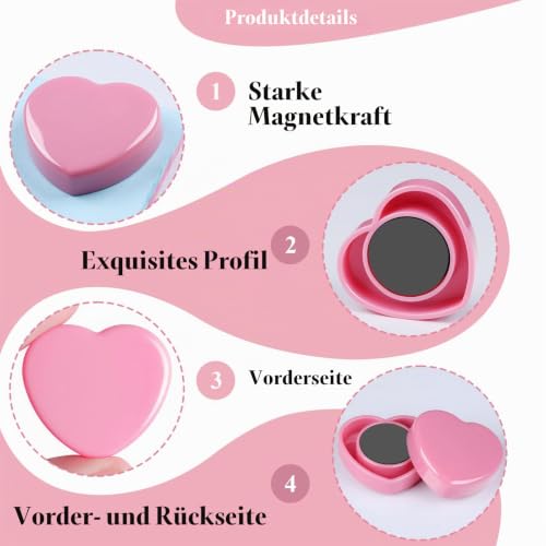 20 Stück Magnete für Magnettafel, Mini Magnete Klein Herz Starke Magnete für Whiteboard & Kühlschrank, Rosa Magneten Flach, Dekorative Kühlschrankmagnete, Tafelmagnete für Pinnwand Büro Basteln