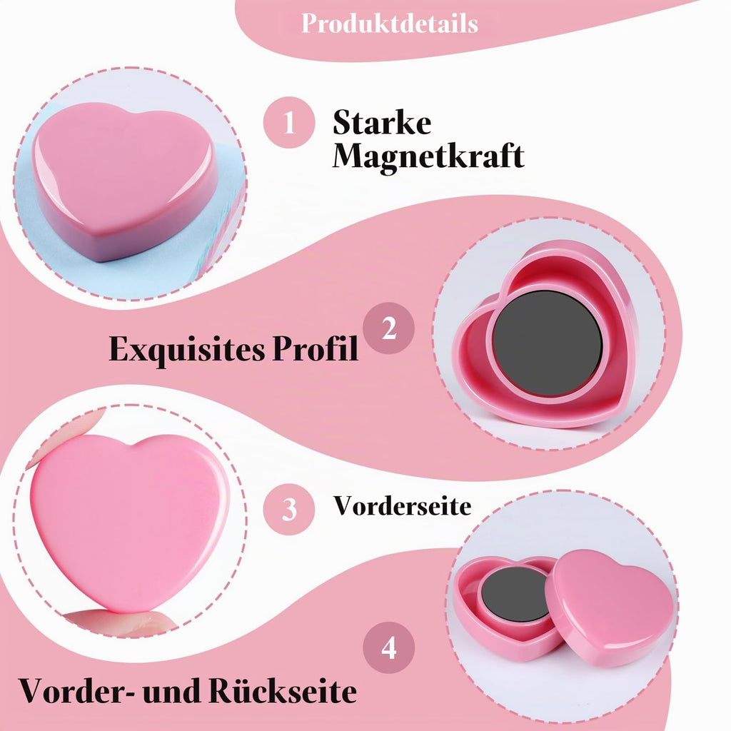 20 Stück Magnete für Magnettafel, Mini Magnete Klein Herz Starke Magnete für Whiteboard & Kühlschrank, Rosa Magneten Flach, Dekorative Kühlschrankmagnete, Tafelmagnete für Pinnwand Büro Basteln