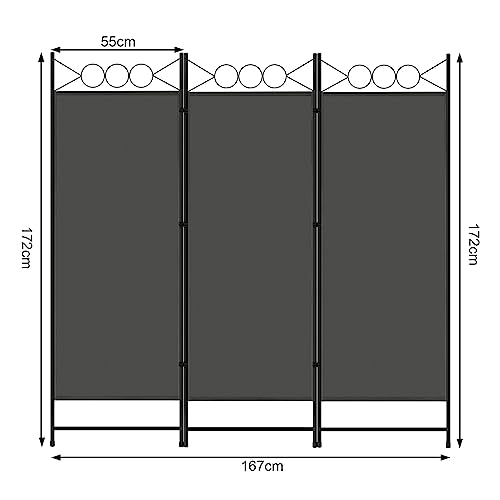 WOLTU Paravent Raumteiler 3 Teilig klappbar, Dunkelgrau 167 x 172 cm
